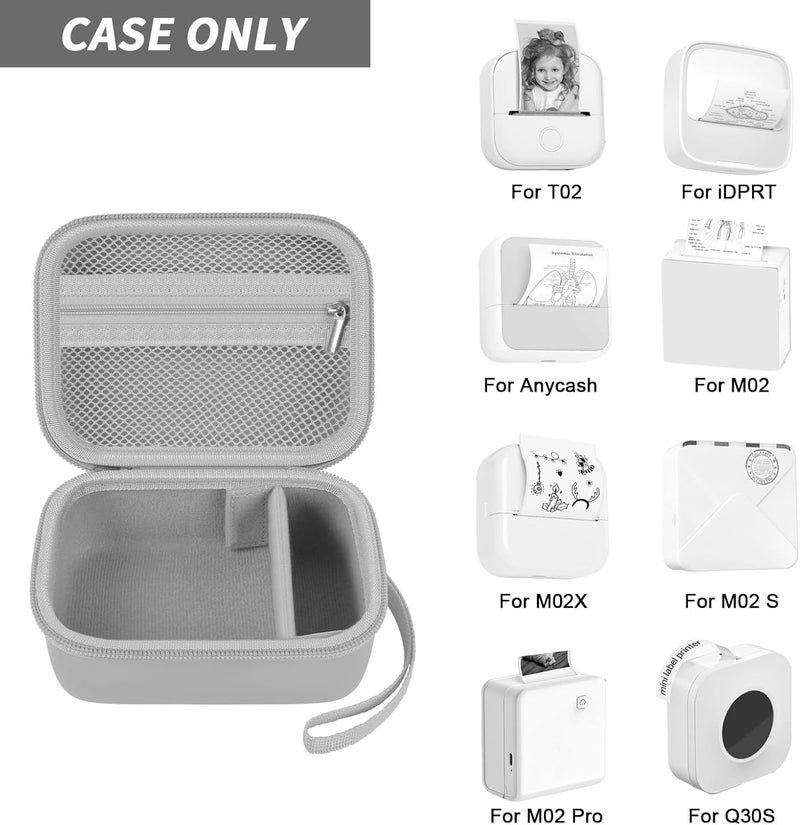Grapsa Sticker Printer Case for IDPRT/for Anycash/for ETIKEZ PM290C/ for Memoking T02/ for Phomemo M02/ T02/ Q30S Mini Photo Printer. Holder for Label Maker, Thermal Paper, USB Cable (Box Only)-Gray - Image 2